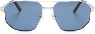 Cartier Santos de Cartier geometric-shape sunglasses - unisex - Metal - 60 - Silver