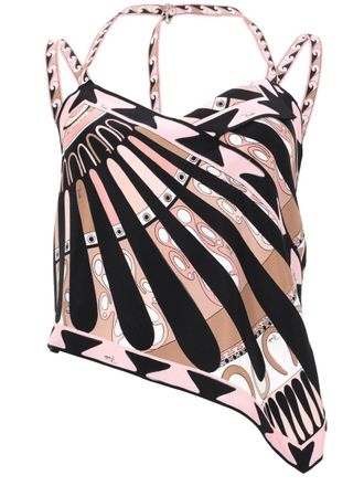 Pucci Asymmetrical Halter Crop Tank Top