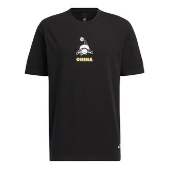 adidas Mens adidas Cartoon Panda Printing Round Neck Casual Short Sleeve Black T-Shirt HS4398