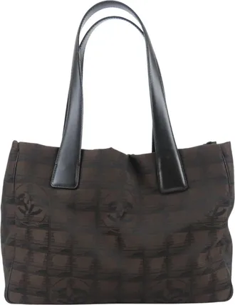 Chanel New Travel Line Black Jacquard Nylon Leather Tote Bag (Pre-Owned)