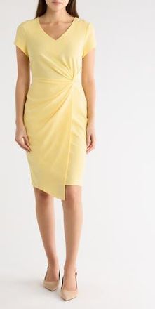 Connected Twist Detail Asymmetric Hem Dress in Lemon at Nordstrom Rack, Size 12