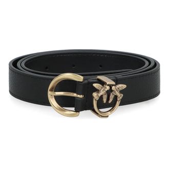 Pinko Belts, female, Black, XS, Love Birds Logo Buckle Leather Belt