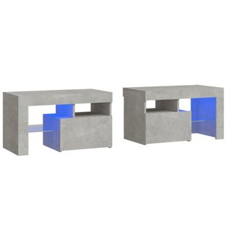 vidaXL Vidaxl - Mesitas De Noche Con Luces Led 2 Uds Gris Hormig&oacute;n 70x36,5x40cm