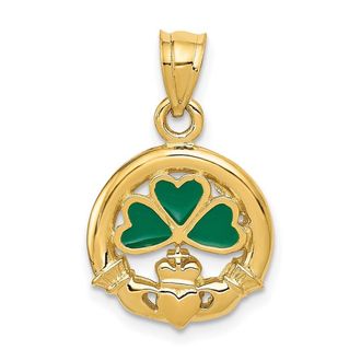Diamond2Deal 14k Yellow Gold Enameled Claddagh Charm Pendant