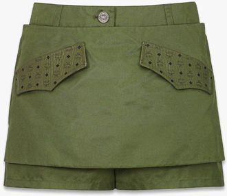 MCM Skirt-layered Shorts In Econyl And Monogram Print Leather