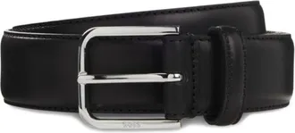 BOSS Leather business belt with polished silver buckle