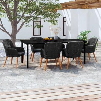 vidaXL Juego De Comedor De Jard&iacute;n 7 Piezas Con Cojines Negro Vidaxl