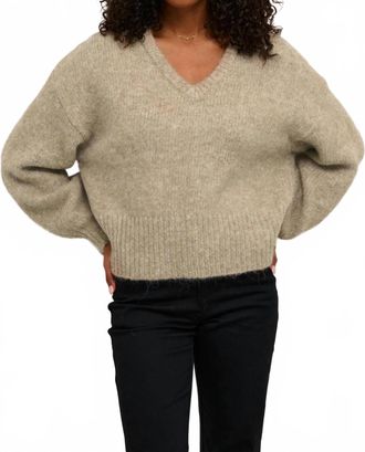Kaffe Katrina V-Neck Casual Fit Pullover Sweater In Feather Gray Melange