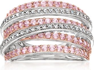 Ross-Simons Pink Sapphire and. Diamond Highway Ring in 2-Tone Sterling Silver