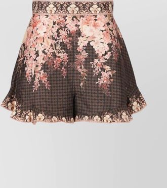 Zimmermann silk blend high waist ruffle hem shorts