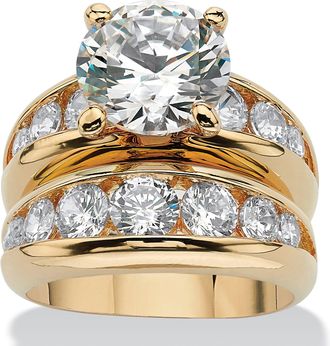 Palm Beach Jewelry 6.09 TCW Round Cubic Zirconia Two-Piece Bridal Set Gold-Plated