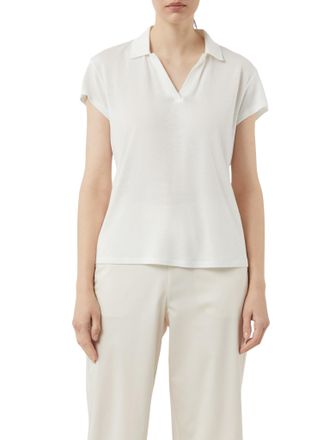 Comma T-Shirt COMMA, Damen, Gr. 34, weiss (wei&szlig;), Single Jersey, Obermaterial: 85% Viskose, 15% Leinen, unifarben, regular fit taillenbedeckt, Shirts T-Shir