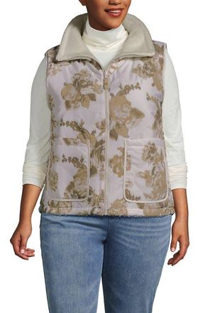 Lands End Plus Size High Pile Fleece Reversible Mixed Media Vest in Ivory/ivory Rose at Nordstrom, Size 3X