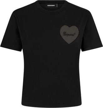 Dsquared2 Boxy-Fit Katoenen T-Shirt - Dames - T-shirts - Zwart - XS - Katoen - Tops