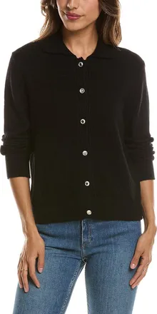 Fort&eacute; Cashmere Rib Trim Wool & Cashmere-Blend Polo Cardigan
