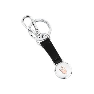 Maserati Mens Keychain in Steel, Black Natural Leather, KEYRINGS Collection - KMU5240101
