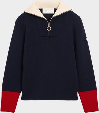 Ami Men & apos;s Colorblocked Half-Zip Sweater