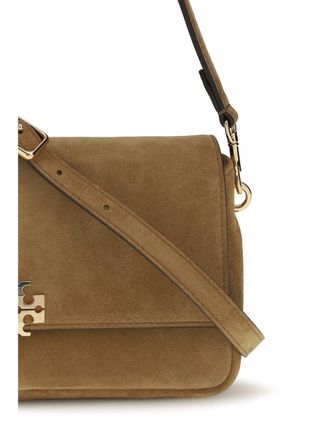 Tory Burch Womens Shoulder Bag Charlie Mini Toffee Suede Chamois Leather