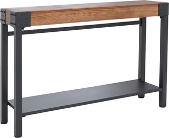 Hhg [nunca Usado] Mesa Consola Hhg-989, Mesita Para El Tel&eacute;fono, Mesita Auxiliar, Estilo Industrial Retro, Madera, 82 X 120 X 31 Cm, Marr&oacute;n, Metal Negro