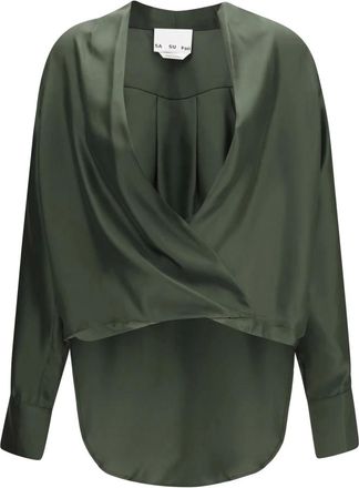 SA SU PHI Blusa a portafoglio in seta - - Blouses & Shirts - Donna - Verde - L