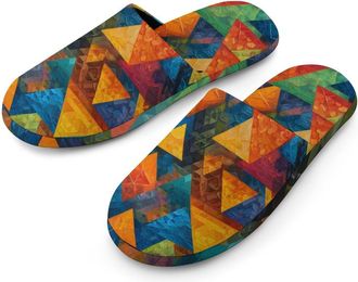 Generic Colorful Triangles Geometry Mens House Slippers Slip Indoor Slipper On Shoes Warm Outdoor