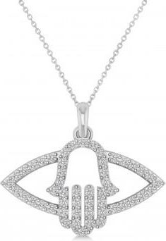 Allurez Evil Eye Hamsa Diamond Pendant Necklace 14k White Gold (0.52ct)