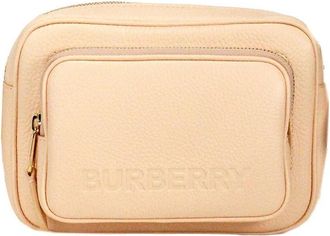 Burberry Burberry Small Branded Peach Pink Grainy Leather Camera Crossbody Womens Bag