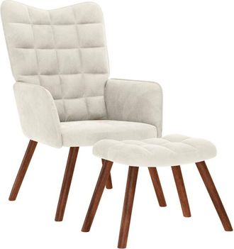 vidaXL Poltrona Relax con Poggiapiedi Crema in Velluto - Vidaxl