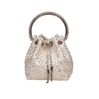 Jimmy Choo London Bon Bon Satin Bag With Micro Net And Applied Stones