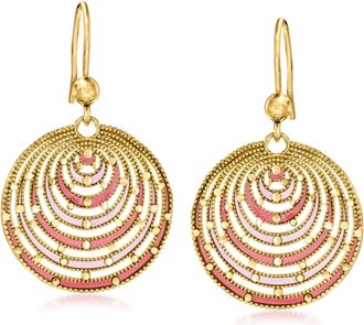 Ross-Simons Italian Pink and Red Enamel Milgrain Drop Earrings in 18kt Gold Over Sterling