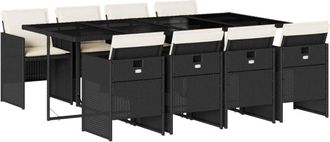 vidaXL Set De Comedor De Jard&iacute;n 9 Pzas Y Cojines Rat&aacute;n Sint&eacute;tico Negro Vidaxl