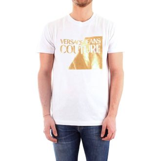 Versace Gold Logo Short Sleeve T-Shirt In White