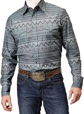 Roper Mens West Made Snap Western River Aztec Shirt In Grey