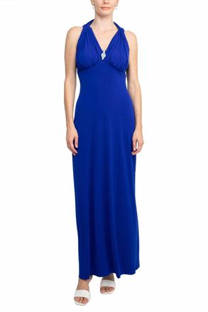 Connected Jewelry Front Detail Ruched Jersey Dress In Royal Blue