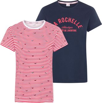 Kangaroos T-Shirt KANGAROOS, Damen, Gr. 32/34, rot gestreift, navy, Single Jersey, Obermaterial: 100% Baumwolle, Basic schmal h&uuml;ftlang, Rundhals, abgesteppt, Sh