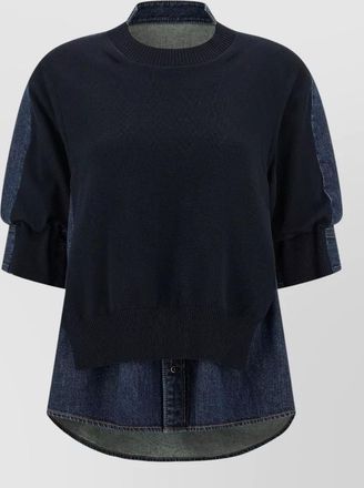 sacai denim panelled short-sleeve sweatshirt