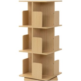 ML Design ML-Design Libreria Girevole a 360&deg; 40x94x40 cm Effetto Legno di Quercia da Interno con 3 Ripiani e 12 Scomparti, Scaffale Angolare a Colonna