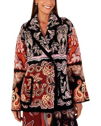 Farm Rio Sweet Mermaids Black Knit Wool-Blend Blazer