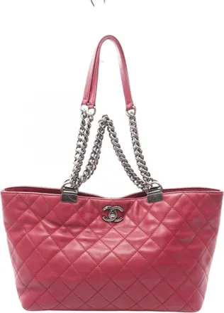 Chanel Pink Leather Handbag Tote Bag (Pre-Owned)