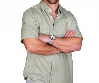 Stone Rose Mens Technical Pique Button Down Shirt In Olive