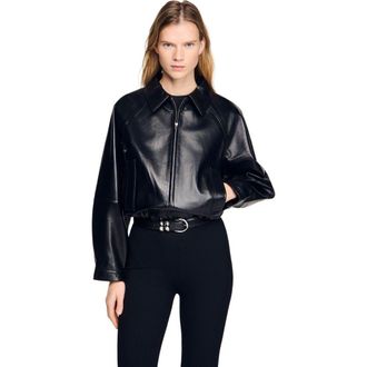 Sandro Lamb leather jacket in Black at Nordstrom, Size 36 Eu