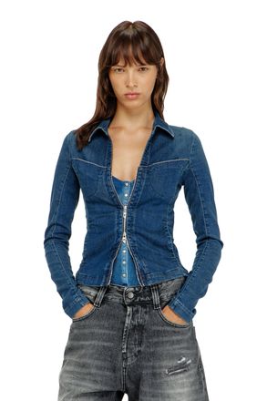 Diesel Full-zip shirt in denim - Denim Shirts - Woman - Blue