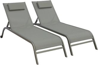 Sweeek Set of 2 multi-position steel sun loungers with cushion and wheels Khaki Green 198x62x34 cm - Ona