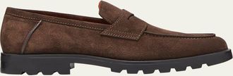 Santoni Mens Rock Suede Lug Sole Penny Loafers