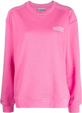 Ganni Pink Logo Crew Neck Sweatshirt