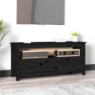 vidaXL Vidaxl - Mueble De Tv De Madera Maciza De Pino Negro 114x35x52 Cm