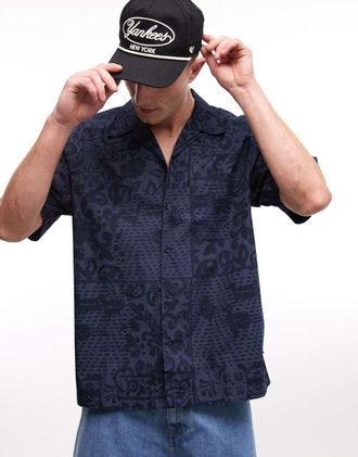 Carhartt Work in Progress Vestige - Camicia blu scuro con motivo patchwork