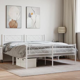 Berkfield Home Metal Bed Frame with Headboard & Footboard White 150x200 cm King Size