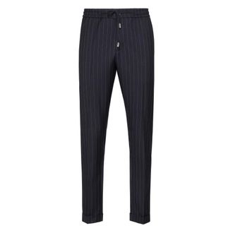 Philipp Plein Broeken, Heren, Blauw, L, Wol, Wollen joggingbroek met krijtstreep