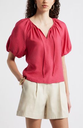 Nordstrom Puff Sleeve V-Neck Shirt in Red Jazzy at Nordstrom, Size Xx-Large